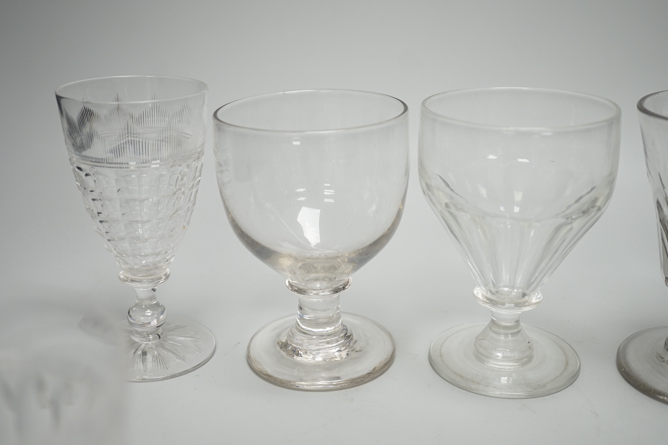 A collection of 18th/19th century table glasses including three Georgian rummers